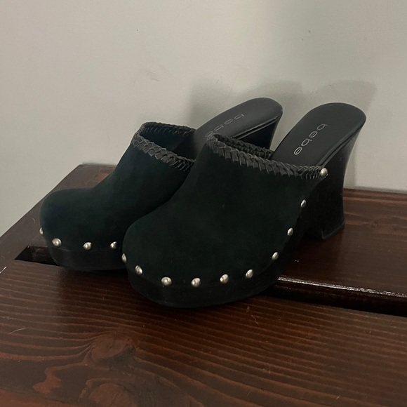 Bebe Rare Vintage Leather Studded Wood Clogs Y2K - Picture 2 of 16